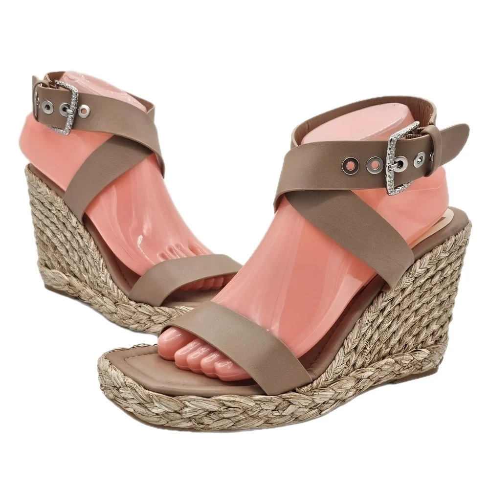 Dolce Vita Aldona Leather Wedge Sandals Cafe Size 10